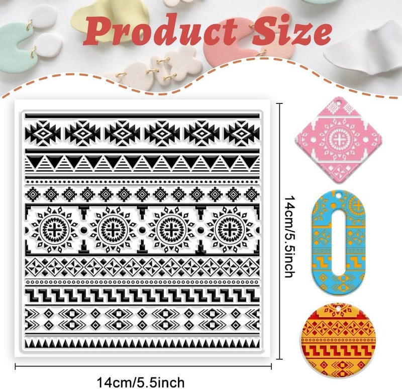 beinkmake Aztec Polymer Clay Texture Sheet Silicone Texture Stamp Sheets Flower Clear Texture Mat Modeling Pattern Pad Reusable for Scrapbooking Polymer Clay Pottery Earrings Jewelry Making - Image 2
